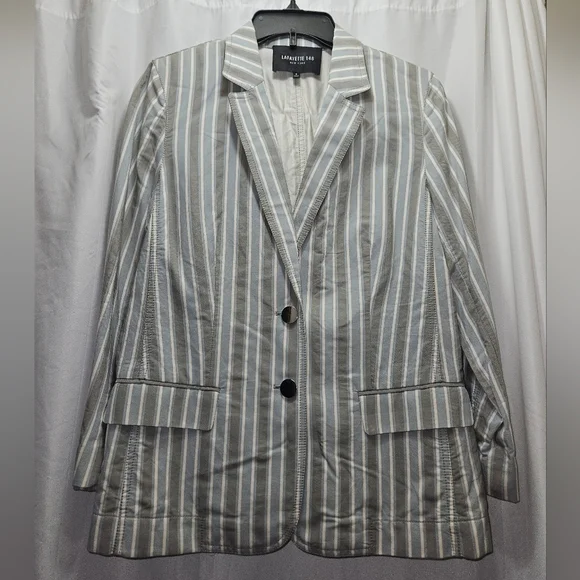 Lafayette 148 New York Blue And Gray Striped Blazer With Shoulder Pads! - Picture 1 of 7